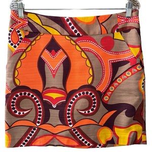 MERONA Mini Skirt Women's Size 10 Print Orange Red Tan